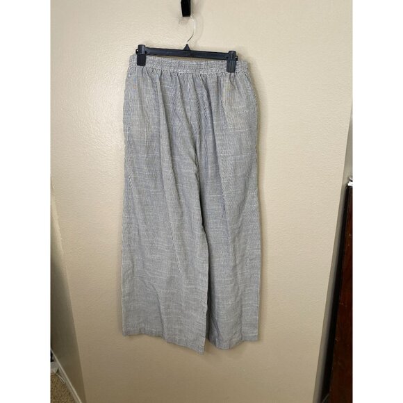 Mustard Seed Womens Striped High-Waisted Wide-Leg Pants L Gray Cotton Blend - Picture 3 of 8